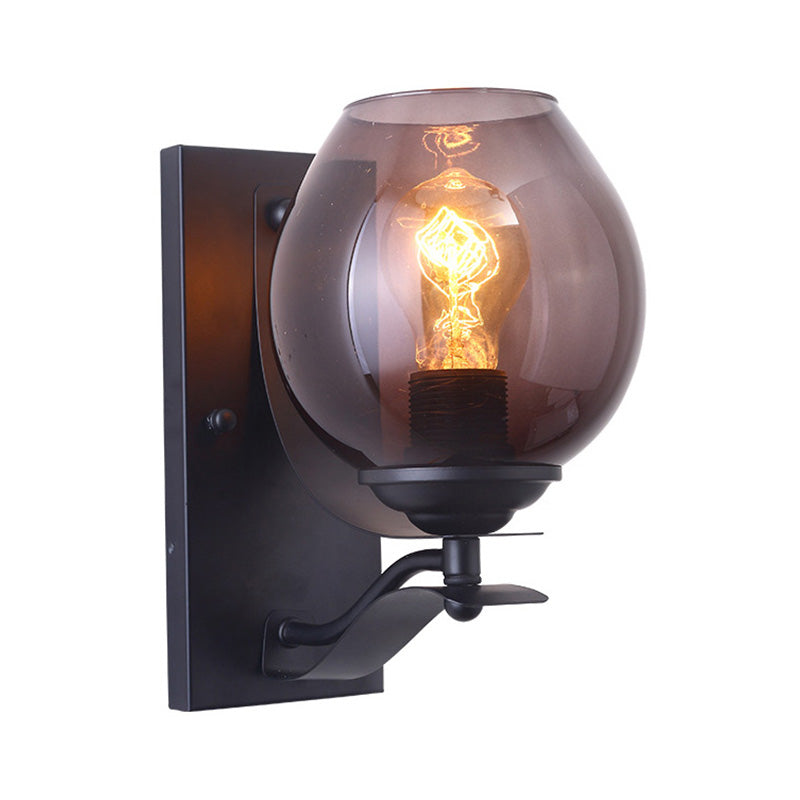 Avtoit | A light wall lamp with ball shade gray glass industrial café lighting fixture in black