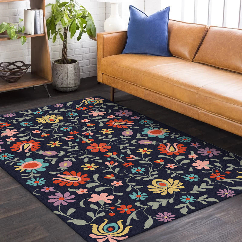Avtoit | Classic floral pattern rug with leaves Marine Polyester rug Machine washable Non-slip rug for the bedroom