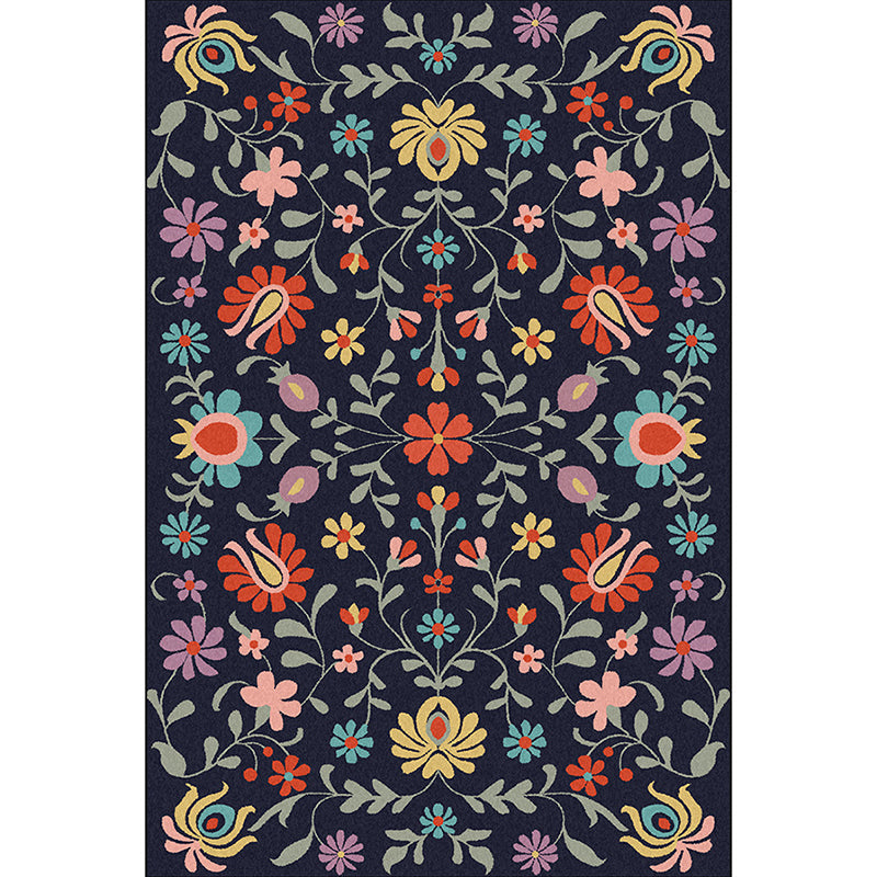 Avtoit | Classic floral pattern rug with leaves Marine Polyester rug Machine washable Non-slip rug for the bedroom