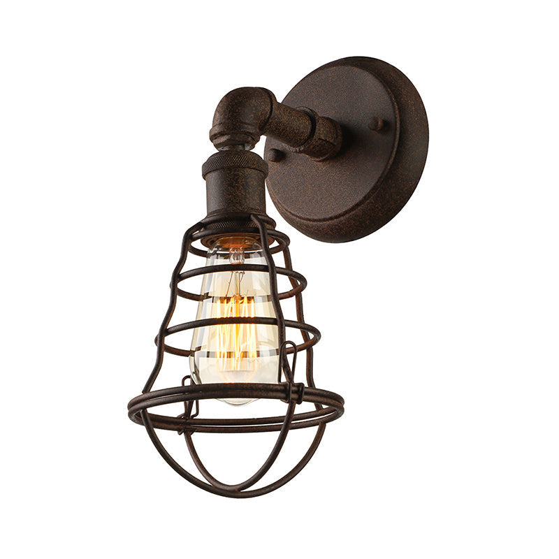 Avtoit | Wire Frame Iron Wall Lamp with Pipe Farmhouse 1 Head Dining Room Mini Wall Lamp in Rust