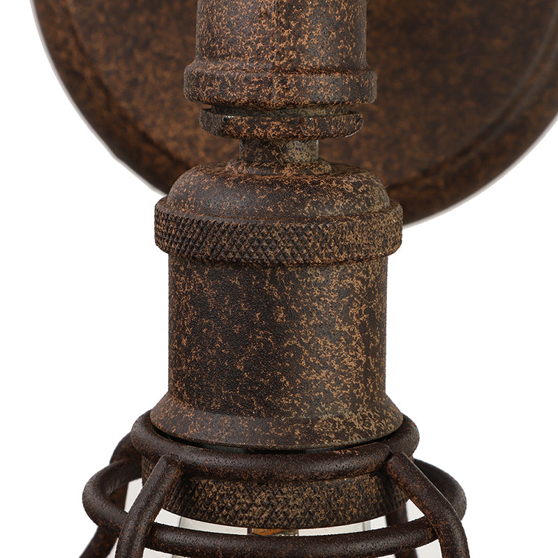 Avtoit | Wire Frame Iron Wall Lamp with Pipe Farmhouse 1 Head Dining Room Mini Wall Lamp in Rust