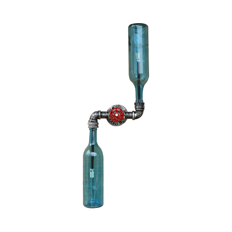 Avtoit | Glass Gray/Blue Wall Light Wine Bottle 2 Lights Industrial Style Wall Mount Light for Living Room
