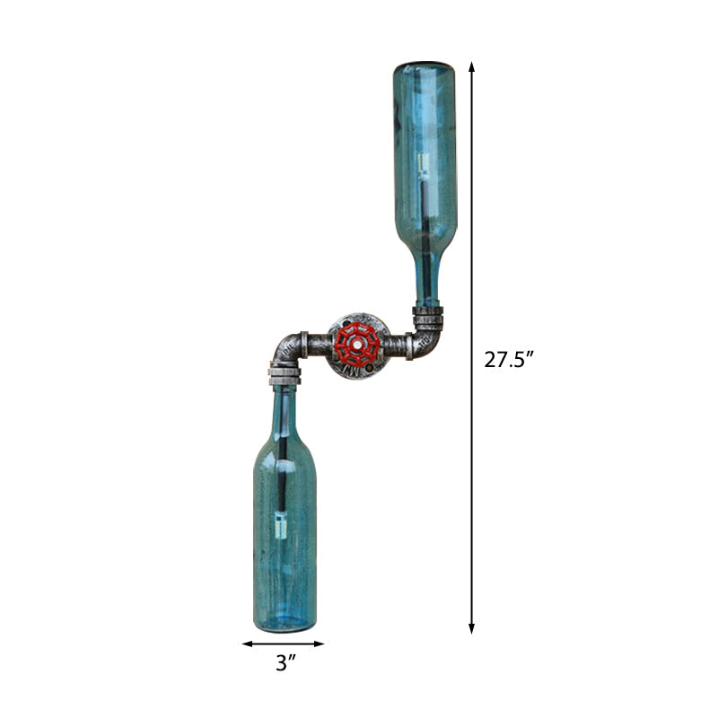Avtoit | Glass Gray/Blue Wall Light Wine Bottle 2 Lights Industrial Style Wall Mount Light for Living Room