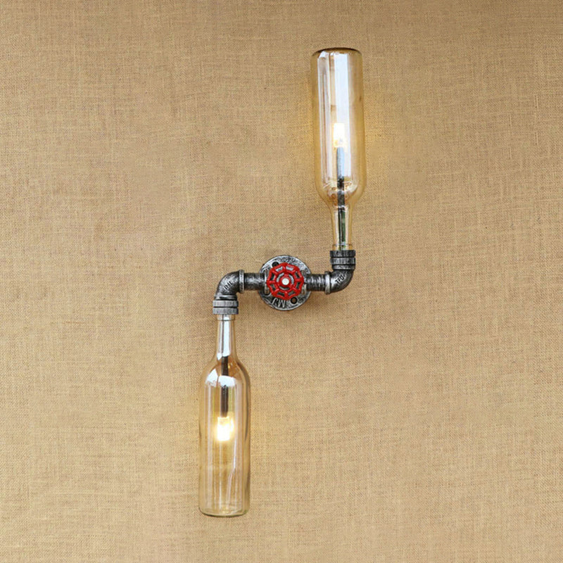 Avtoit | Glass Gray/Blue Wall Light Wine Bottle 2 Lights Industrial Style Wall Mount Light for Living Room