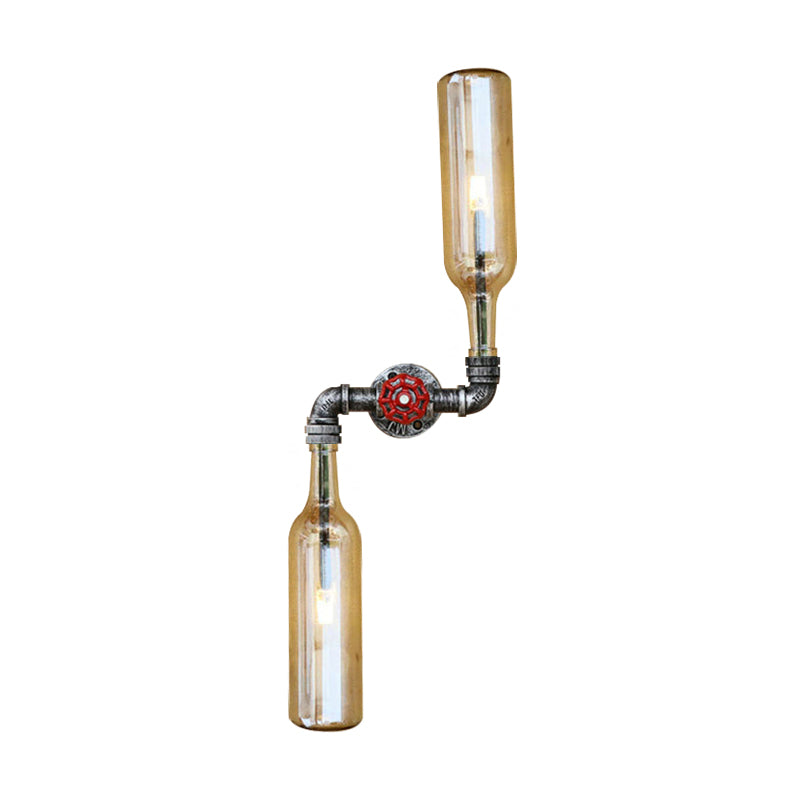 Avtoit | Glass Gray/Blue Wall Light Wine Bottle 2 Lights Industrial Style Wall Mount Light for Living Room