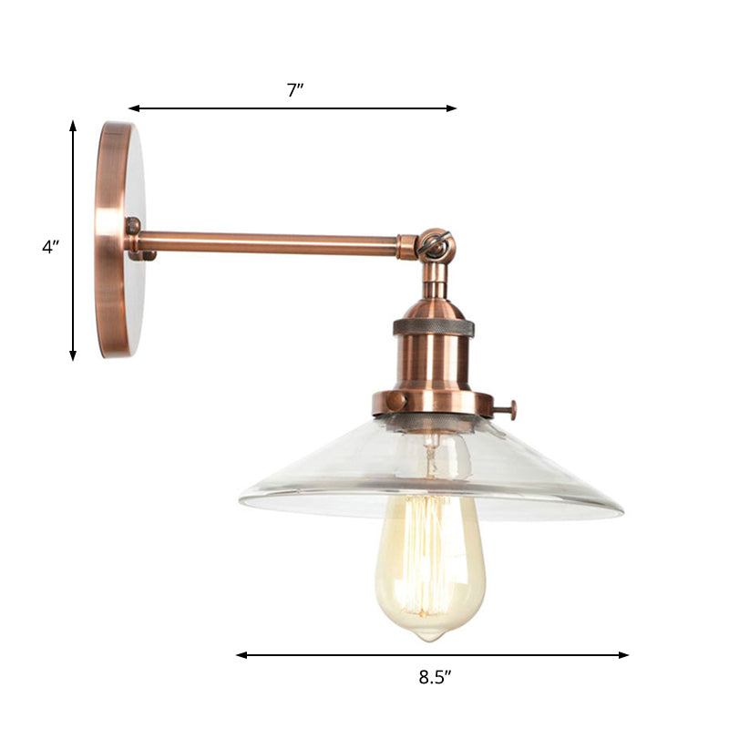 Avtoit | Cone-shaped bedroom wall light vintage clear glass 1 light copper wall lamp