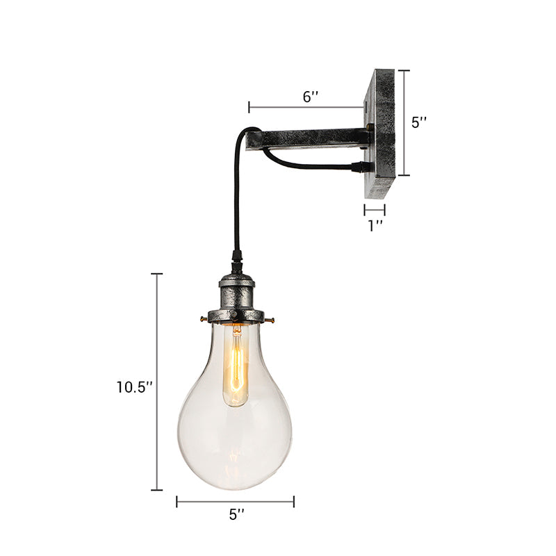 Avtoit | Black Bulb Shade Wall Light Industrial Clear Glass 1 Light Living Room Wall Lights Fixture