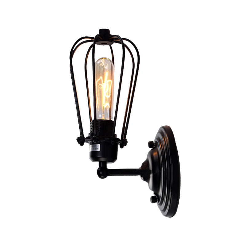 Avtoit | 1 Light Mini Wall Lamp Wall Bracket with Wire Frame Industrial Black Iron Wall Mount Lamp for Hallway