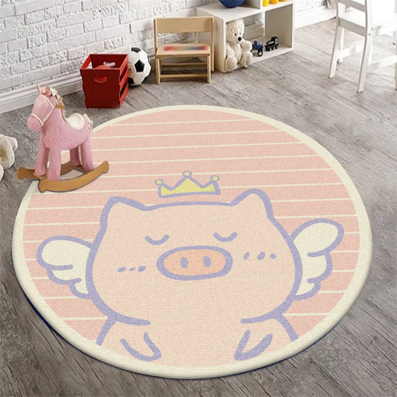 Avtoit | Unique Kids Rug in Pink Animal Pig Wings Stripe Pattern Rug Polyester Machine Washable Carpet for Nursery
