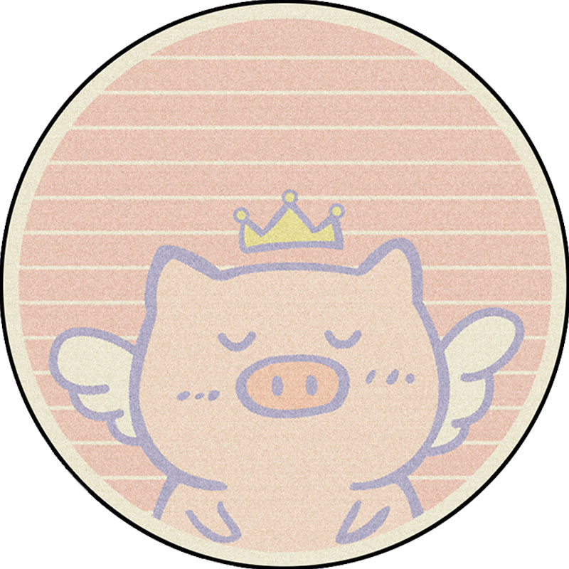 Avtoit | Unique Kids Rug in Pink Animal Pig Wings Stripe Pattern Rug Polyester Machine Washable Carpet for Nursery