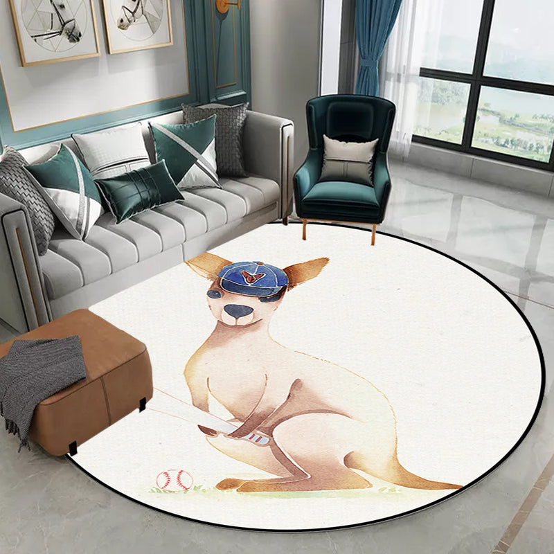 Avtoit | White Children's Room Rug Children's Animal Bear Dog Panda Pattern Area Rug Polyester Non-Slip Back Rug