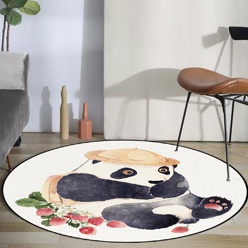 Avtoit | White Children's Room Rug Children's Animal Bear Dog Panda Pattern Area Rug Polyester Non-Slip Back Rug