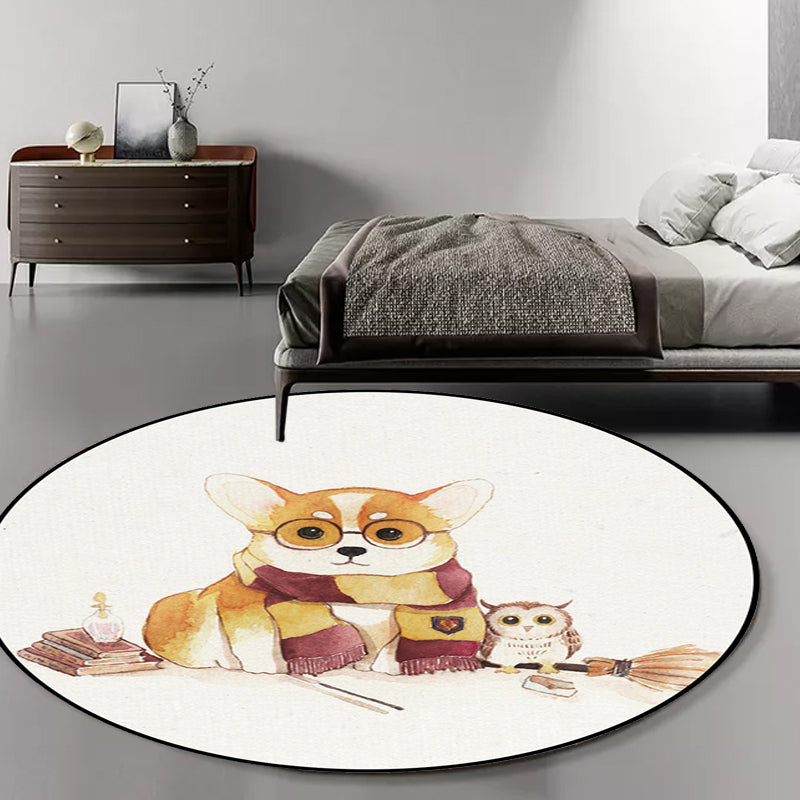 Avtoit | White Children's Room Rug Children's Animal Bear Dog Panda Pattern Area Rug Polyester Non-Slip Back Rug