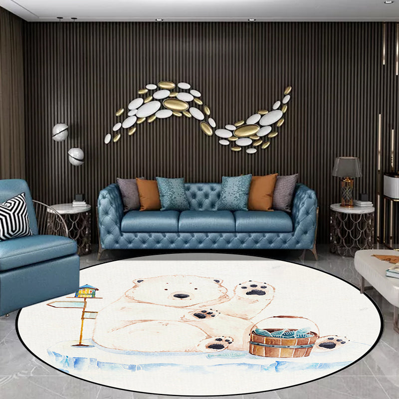 Avtoit | White Children's Room Rug Children's Animal Bear Dog Panda Pattern Area Rug Polyester Non-Slip Back Rug