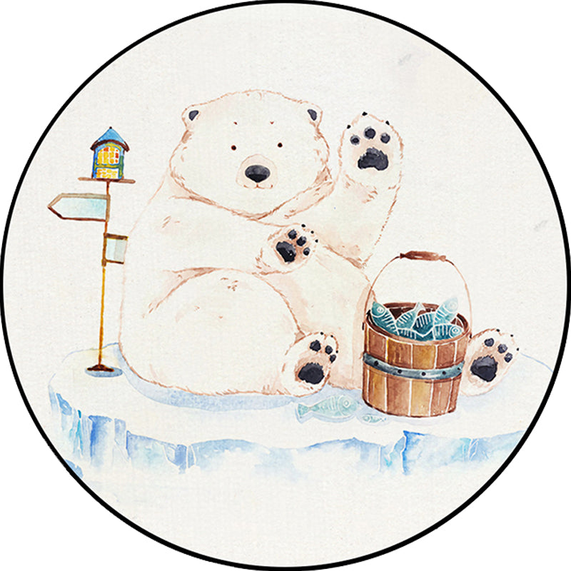 Avtoit | White Children's Room Rug Children's Animal Bear Dog Panda Pattern Area Rug Polyester Non-Slip Back Rug