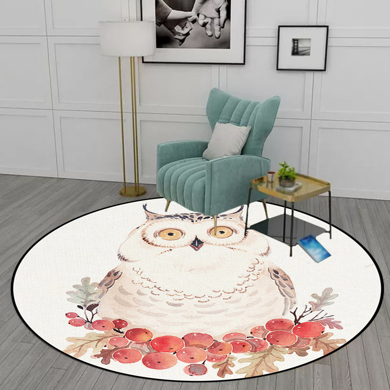 Avtoit | Cute Kids Rug in White Animal Owl Rabbit Sloth Pattern Rug Polyester Non-Slip Washable Rug for the Children's Room