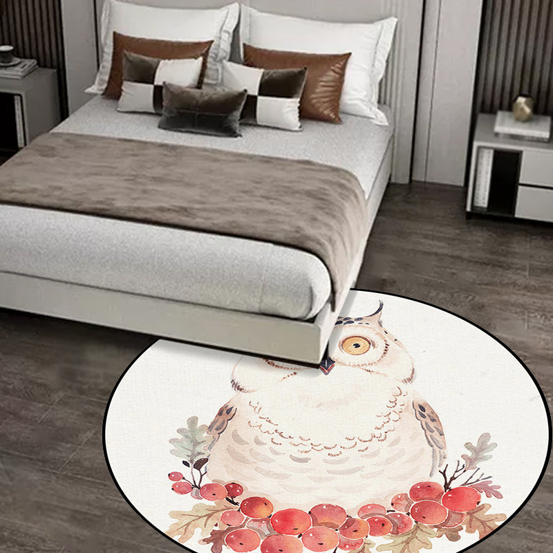 Avtoit | Cute Kids Rug in White Animal Owl Rabbit Sloth Pattern Rug Polyester Non-Slip Washable Rug for the Children's Room