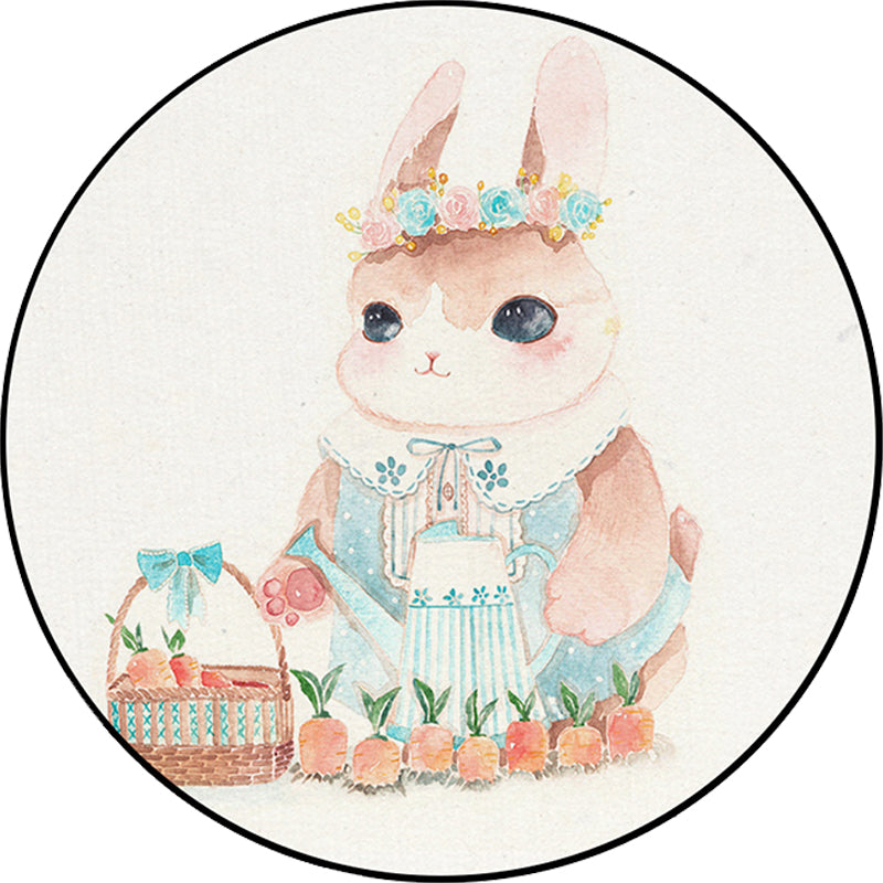 Avtoit | Cute Kids Rug in White Animal Owl Rabbit Sloth Pattern Rug Polyester Non-Slip Washable Rug for the Children's Room