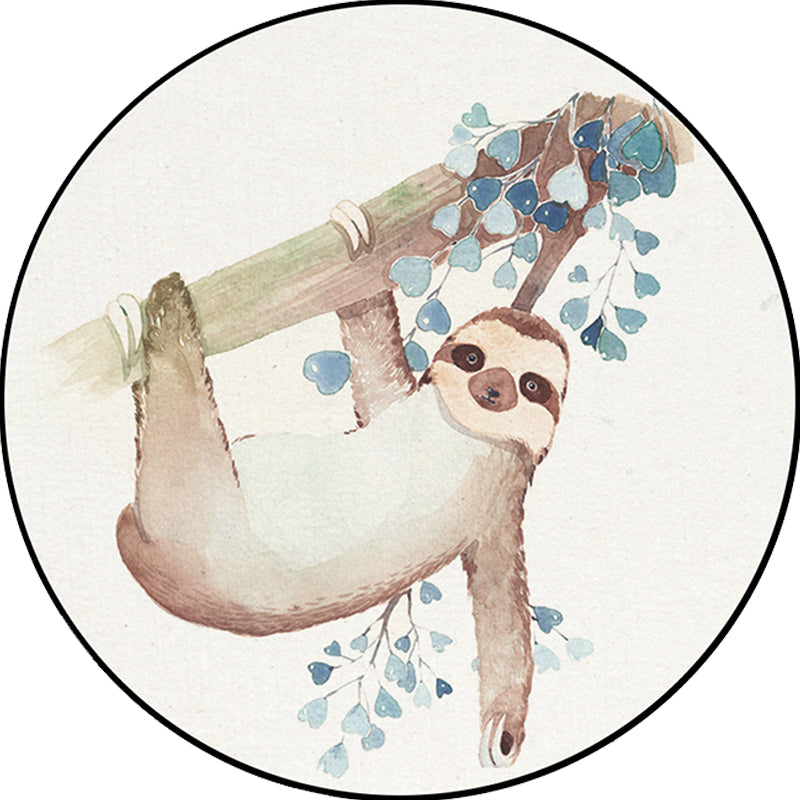 Avtoit | Cute Kids Rug in White Animal Owl Rabbit Sloth Pattern Rug Polyester Non-Slip Washable Rug for the Children's Room