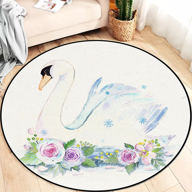 Avtoit | Cute Kids Rug in White Animal Owl Rabbit Sloth Pattern Rug Polyester Non-Slip Washable Rug for the Children's Room