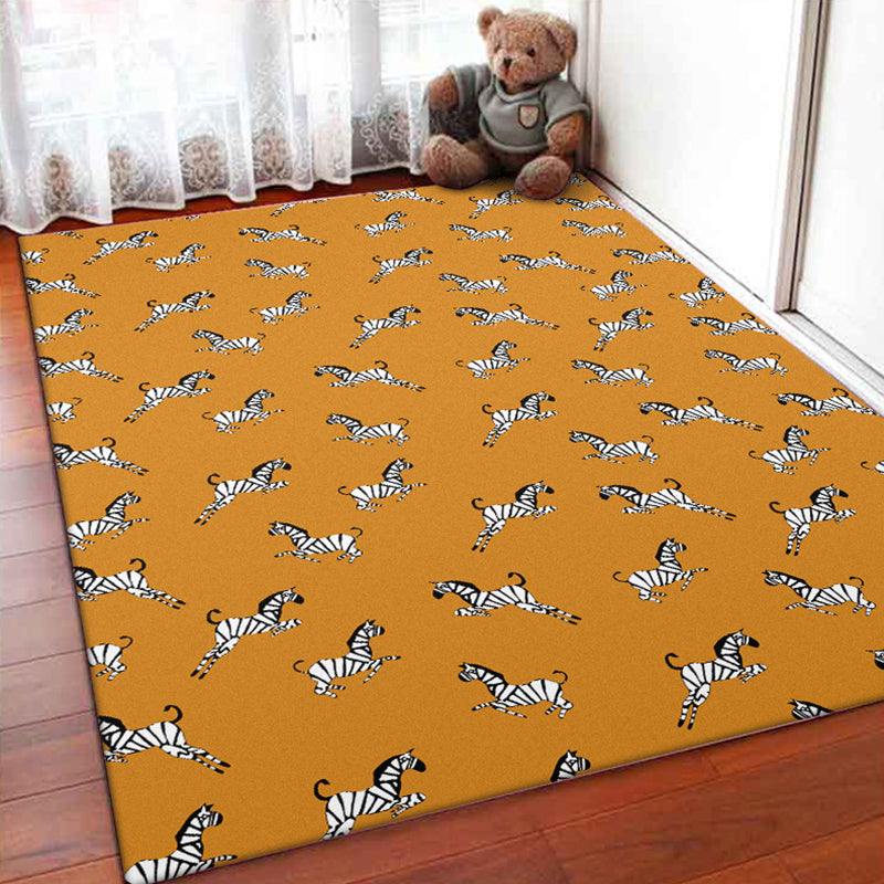 Avtoit | Orange Children's Room Rug Children's Animal Zebra Pattern Rug Polyester Stain Resistant Rug