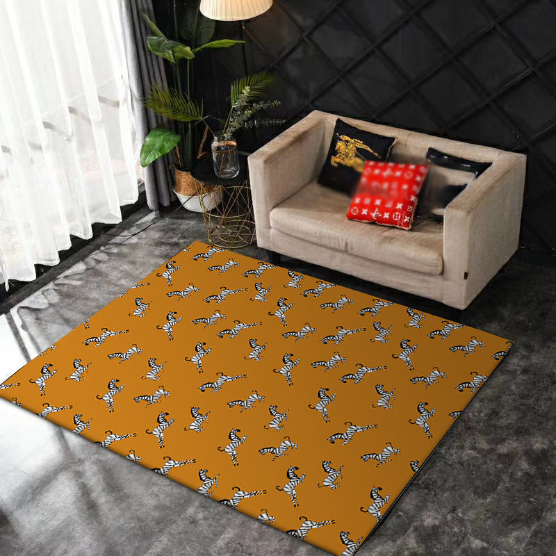 Avtoit | Orange Children's Room Rug Children's Animal Zebra Pattern Rug Polyester Stain Resistant Rug