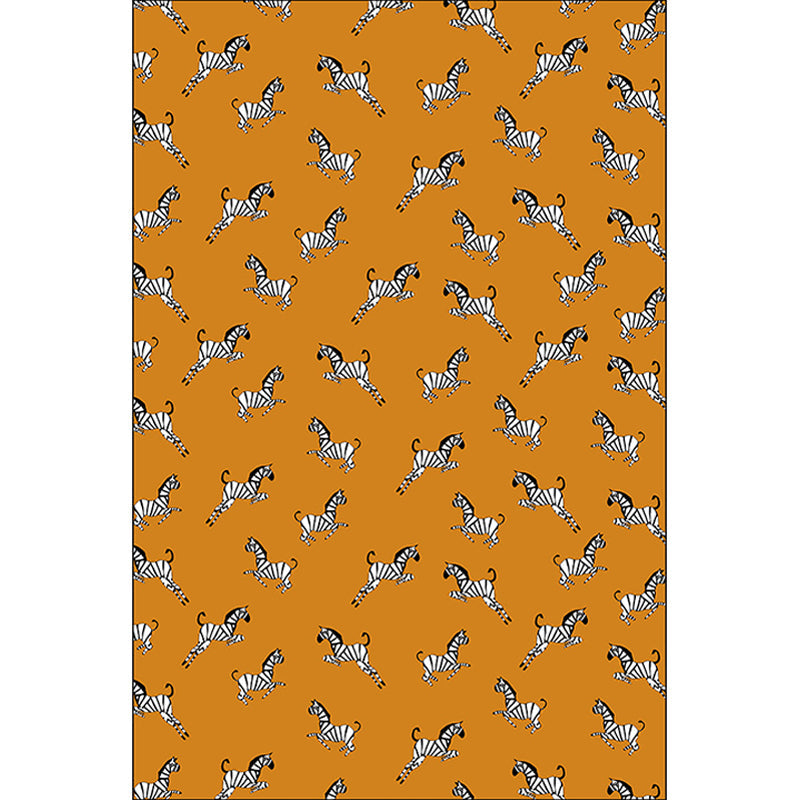 Avtoit | Orange Children's Room Rug Children's Animal Zebra Pattern Rug Polyester Stain Resistant Rug