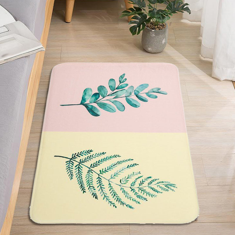Avtoit | Casual Kids Rug in Pink and Yellow Botanical Cactus Aloe Pattern Rug Polyester Non-Slip Rug for the Children's Room