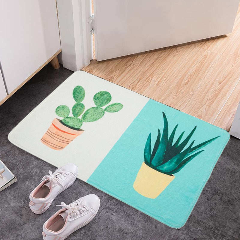 Avtoit | Casual Kids Rug in Pink and Yellow Botanical Cactus Aloe Pattern Rug Polyester Non-Slip Rug for the Children's Room