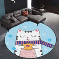 Avtoit | White and Blue Children's Room Rug Children Animals Cat Dots Pattern Area Rug Polyester Pet Friendly Carpet
