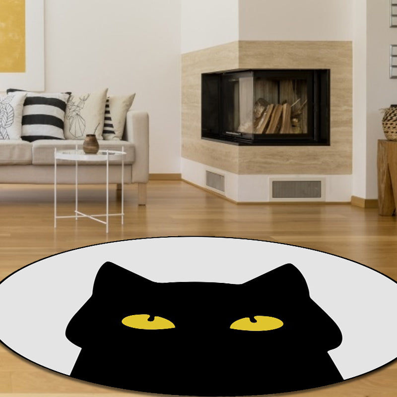 Avtoit | Gray Children's Room Rug Children Animal Cat Funny Facial Expression Pattern Area Rug Polyester Stain Resistant Rug