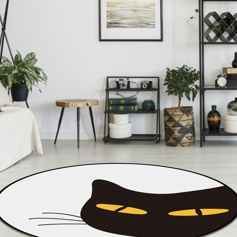 Avtoit | Gray Children's Room Rug Children Animal Cat Funny Facial Expression Pattern Area Rug Polyester Stain Resistant Rug