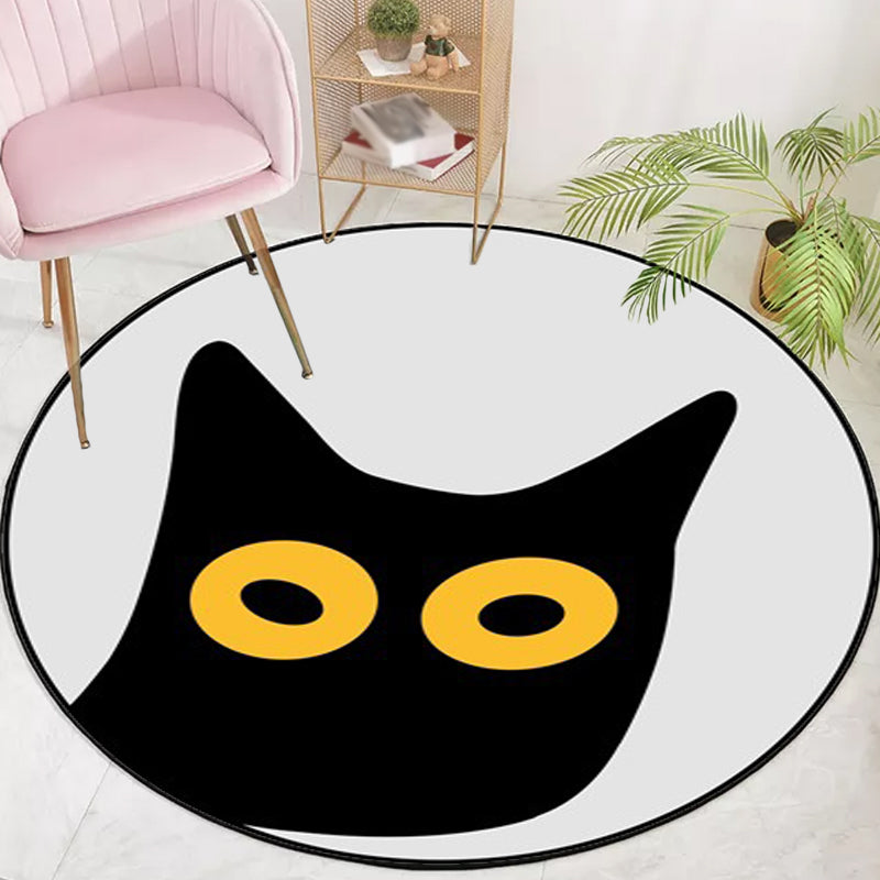 Avtoit | Gray Children's Room Rug Children Animal Cat Funny Facial Expression Pattern Area Rug Polyester Stain Resistant Rug