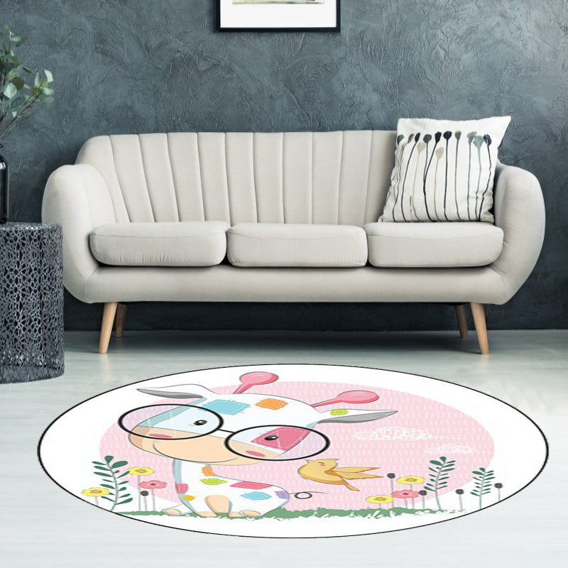 Avtoit | Blue and Pink Children's Room Carpet Child Animal Horse Rabbit Pattern Carpet Polyester Non-Slip Back Carpet