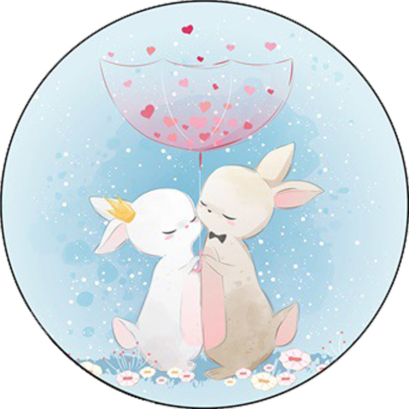 Avtoit | Blue and Pink Children's Room Carpet Child Animal Horse Rabbit Pattern Carpet Polyester Non-Slip Back Carpet