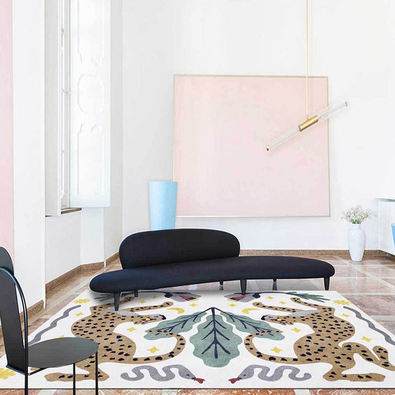 Avtoit | Unique Kids Rug in Black and White Animal Leopard Snake Leaf Pattern Rug Polyester Stain Resistant Carpet for Children's Room