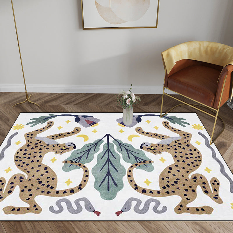 Avtoit | Unique Kids Rug in Black and White Animal Leopard Snake Leaf Pattern Rug Polyester Stain Resistant Carpet for Children's Room
