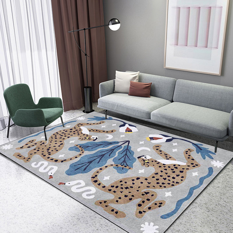 Avtoit | Unique Kids Rug in Black and White Animal Leopard Snake Leaf Pattern Rug Polyester Stain Resistant Carpet for Children's Room