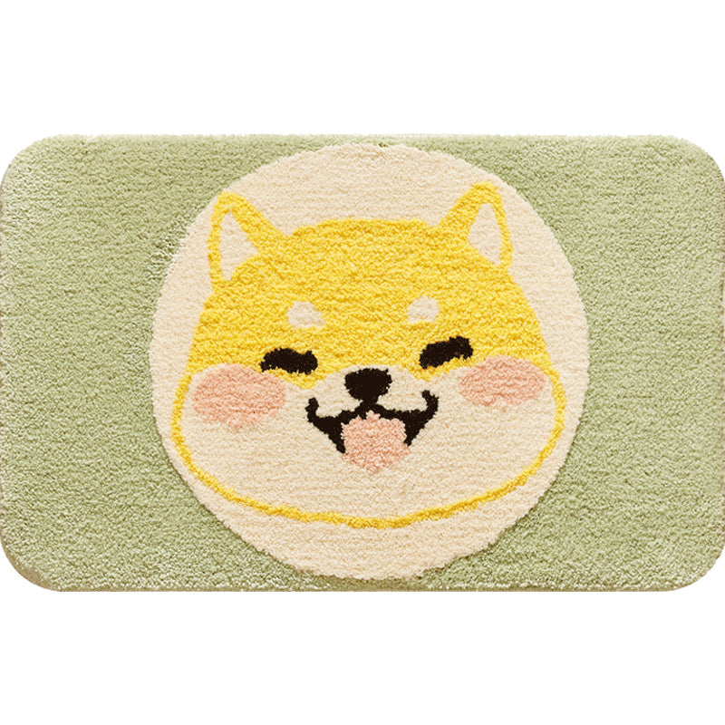 Avtoit | Green Children's Room Rug Kids Animal Dog Circle Pattern Area Rug Polyester Non-Slip Background Carpet