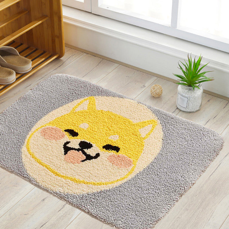Avtoit | Green Children's Room Rug Kids Animal Dog Circle Pattern Area Rug Polyester Non-Slip Background Carpet