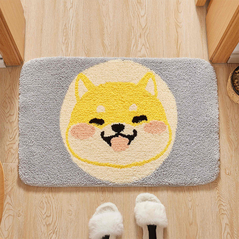 Avtoit | Green Children's Room Rug Kids Animal Dog Circle Pattern Area Rug Polyester Non-Slip Background Carpet