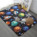 Avtoit | Kids Children's Room Carpet in Blue and Black Space Spaceship Planet Print Carpet Polyester Machine Washable Carpet