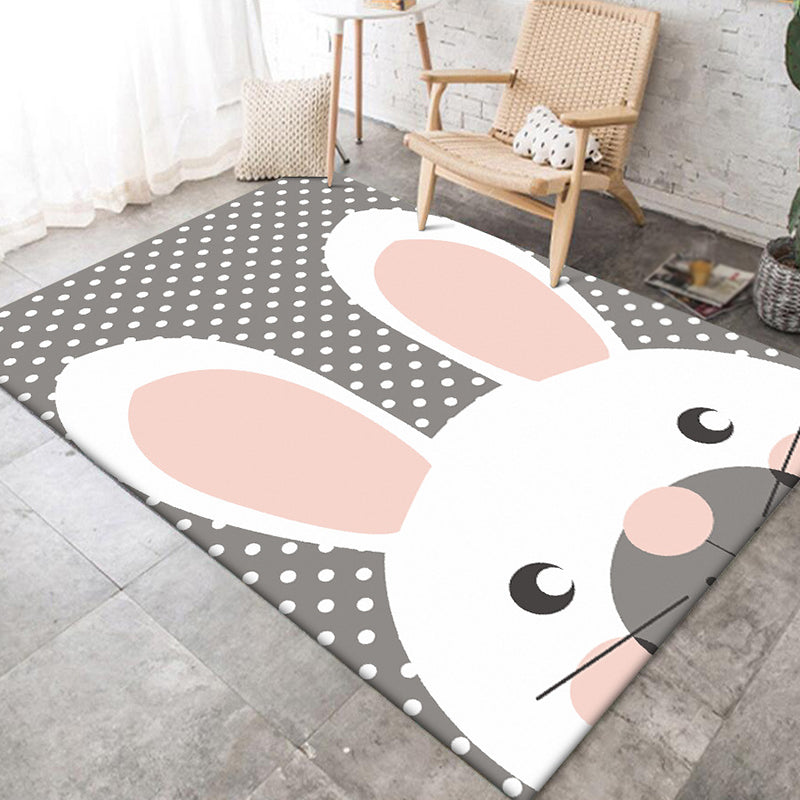 Avtoit | Gray Children's Room Carpet Children's Animal Rabbit Dots Pattern Area Rug Polyester Non-Slip Back Carpet
