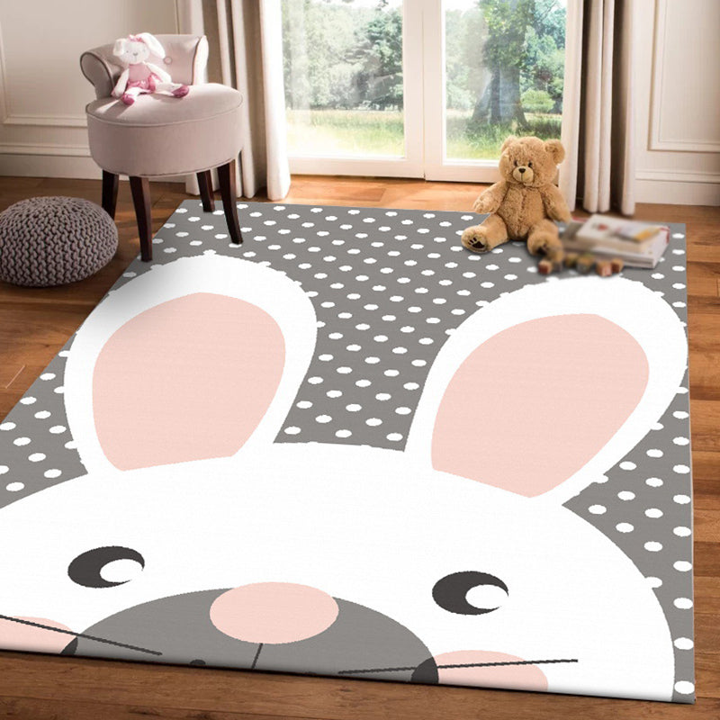 Avtoit | Gray Children's Room Carpet Children's Animal Rabbit Dots Pattern Area Rug Polyester Non-Slip Back Carpet