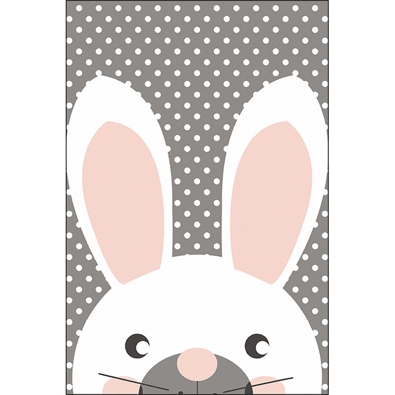 Avtoit | Gray Children's Room Carpet Children's Animal Rabbit Dots Pattern Area Rug Polyester Non-Slip Back Carpet