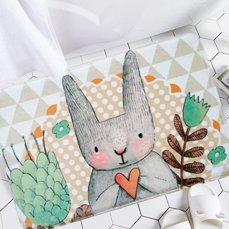 Avtoit | Gray Children's Room Carpet Kids Animal Rabbit Heart Flower Pattern Rug Polyester Pet Friendly Carpet
