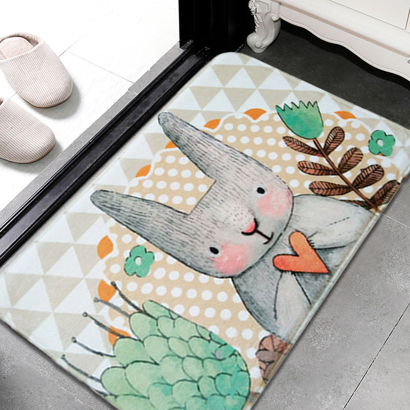Avtoit | Gray Children's Room Carpet Kids Animal Rabbit Heart Flower Pattern Rug Polyester Pet Friendly Carpet