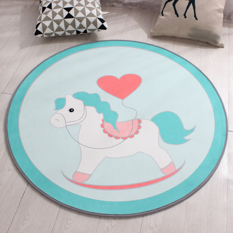 Avtoit | Stylish Kids Rug in Yellow and Green Animal Horse Whale Panda Pattern Rug Polyester Non-Slip Back Carpet for Children's Room