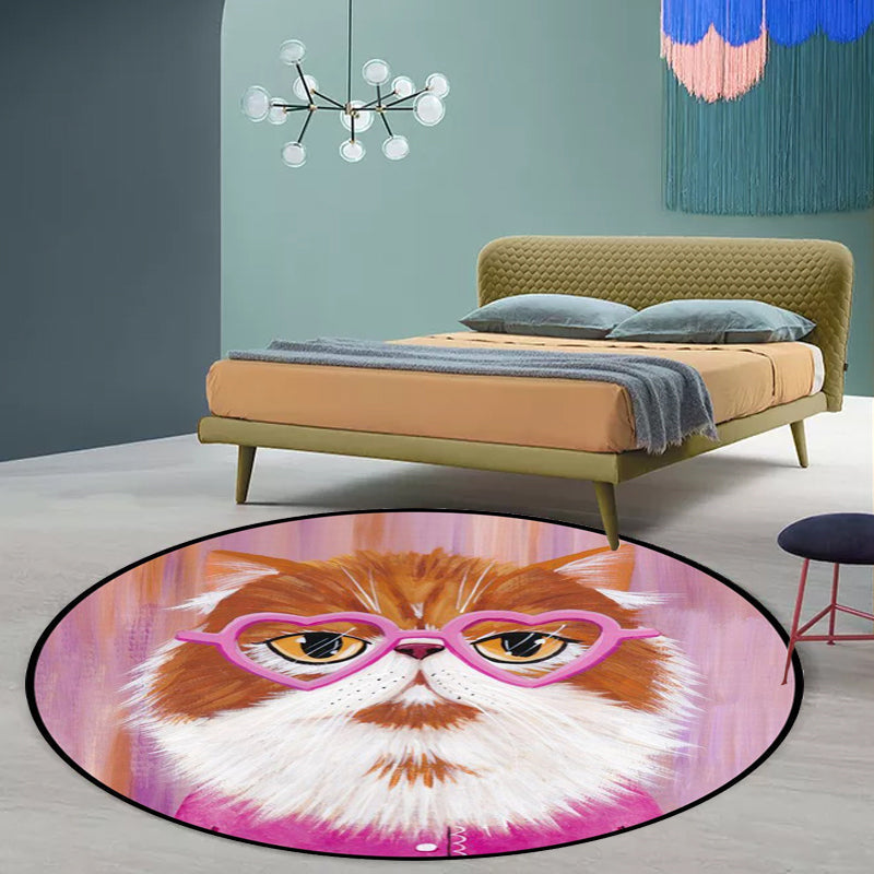 Avtoit | Casual Kids Rug in Pink and Blue Animal Cat Pattern Rug Polyester Stain Resistant Non-Slip Rug for the Children's Room