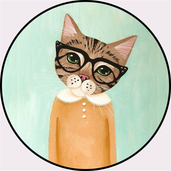 Avtoit | Casual Kids Rug in Pink and Blue Animal Cat Pattern Rug Polyester Stain Resistant Non-Slip Rug for the Children's Room